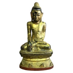 Large Carved Wood, Lacquered and Gilt Seated Temple Shrine Buddha