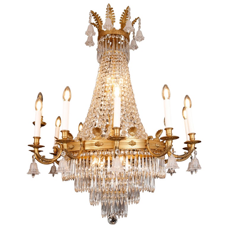 Large Tent and Waterfall Baccarat Style Chandelier, circa 1880 For Sale
