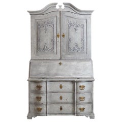 1750s Important Scandinavian Two-Parts Bureau, with Original Key and Lock