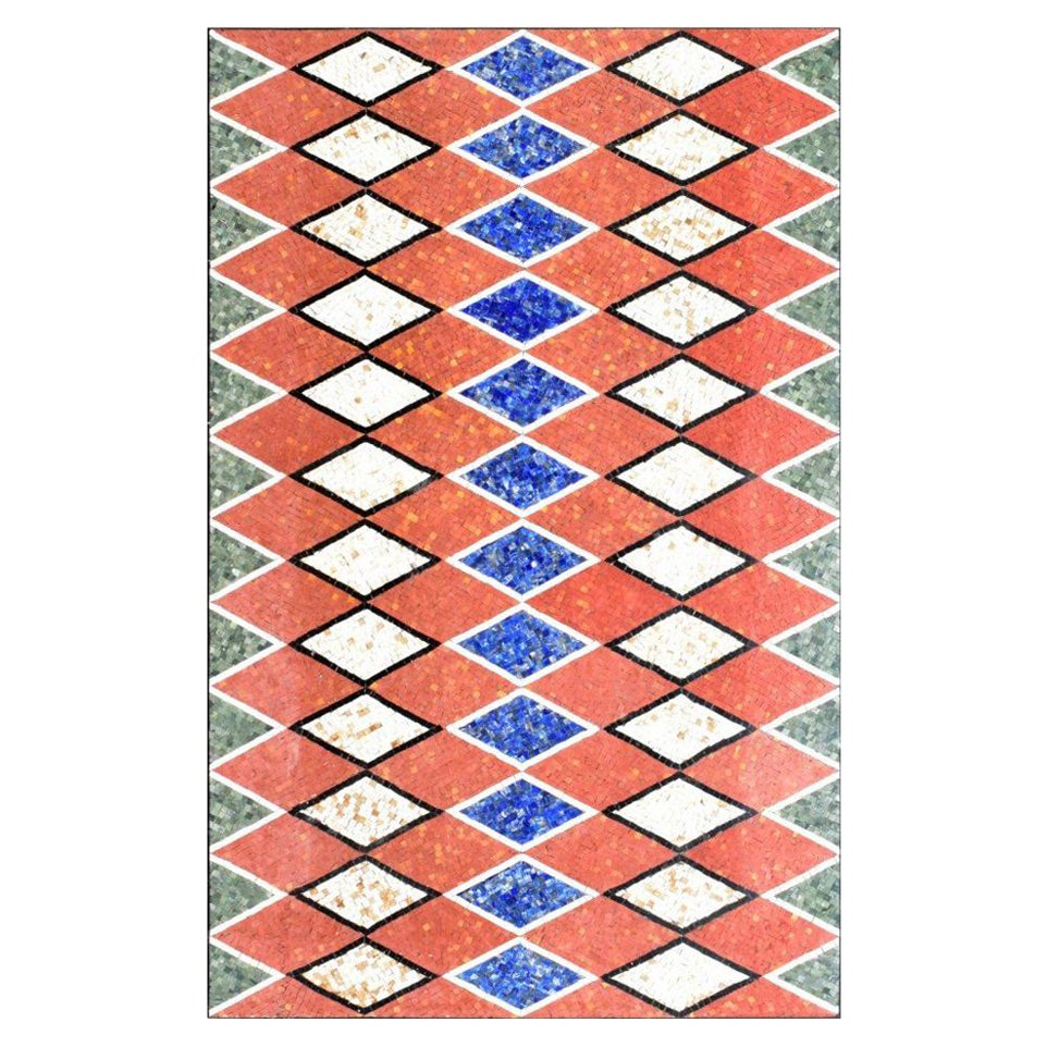 Handmade Rectangular Tabletop Rhombus Mosaic in Lapis Lazuli, Jade and Marbles For Sale