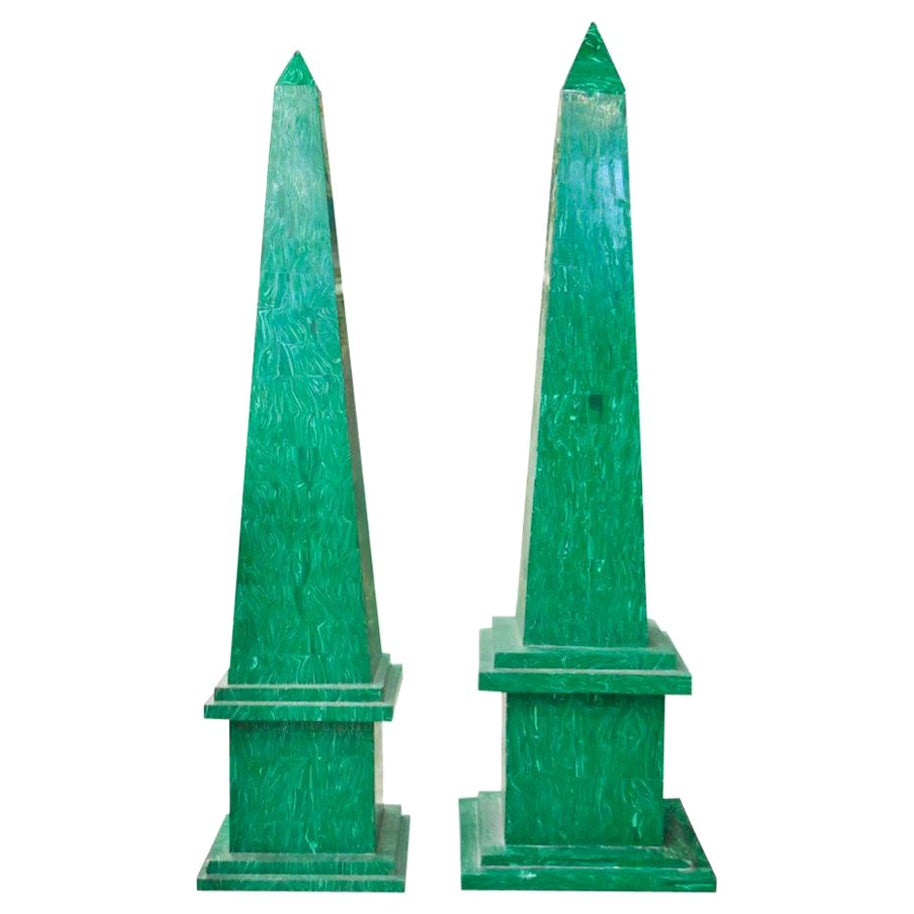 1990s Pair of Malachite Obelisks