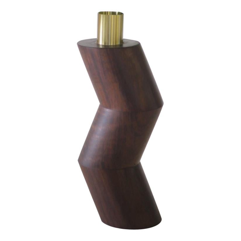 Handmade Minimalist Rare Wood Vase with Brass Details, by Gustavo Dias For Sale