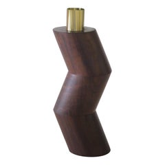 Handmade Minimalist Rare Wood Vase with Brass Details, by Gustavo Dias