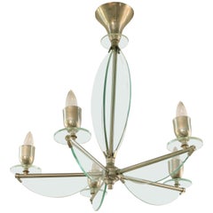 Vintage 1950s Italian Glass and Chrome Chandelier with Five Lights