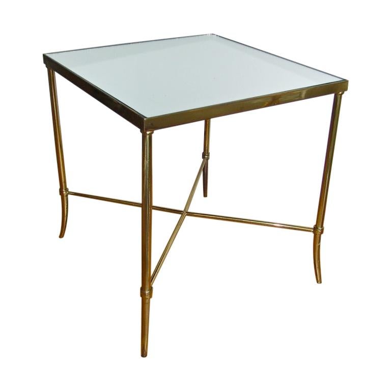 Italian Brass x Base Side Table with Inset Mirrored Top For Sale