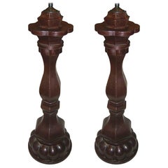 Pair of Large Patinated Tole Lamps