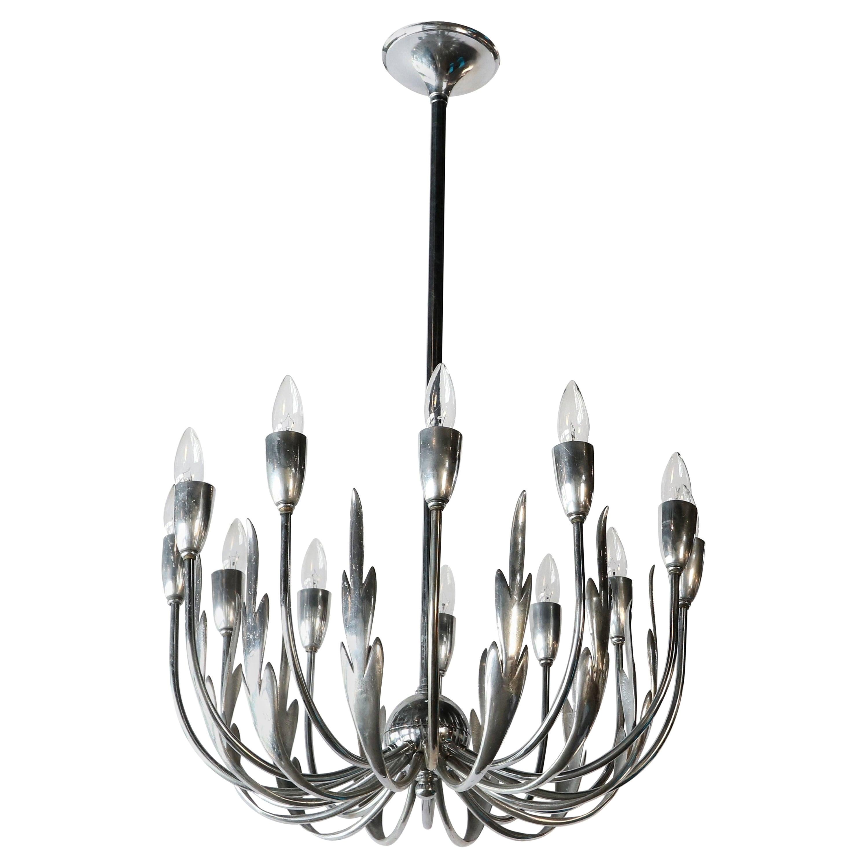 Italian, 1940s Pewter Leaf Chandelier