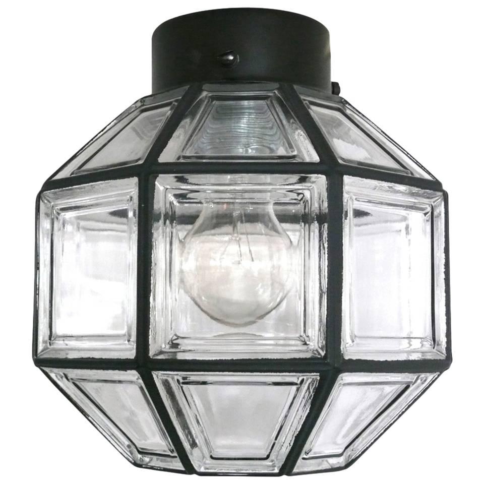 Iron and Glass Octagon Flush Mount For Sale