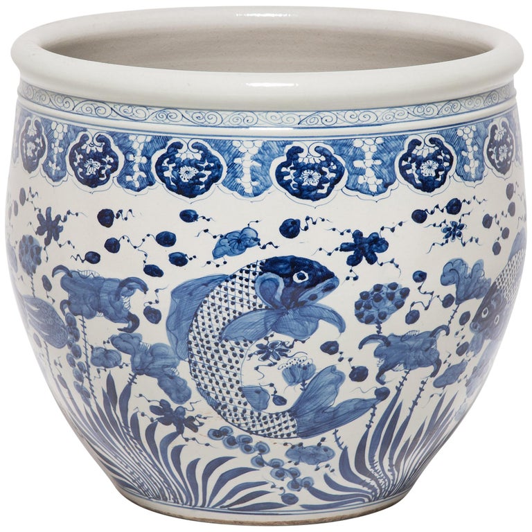 Chinese Blue And White Fish Bowl For At 1stdibs Chinese Blue And White Fish Bowl For
