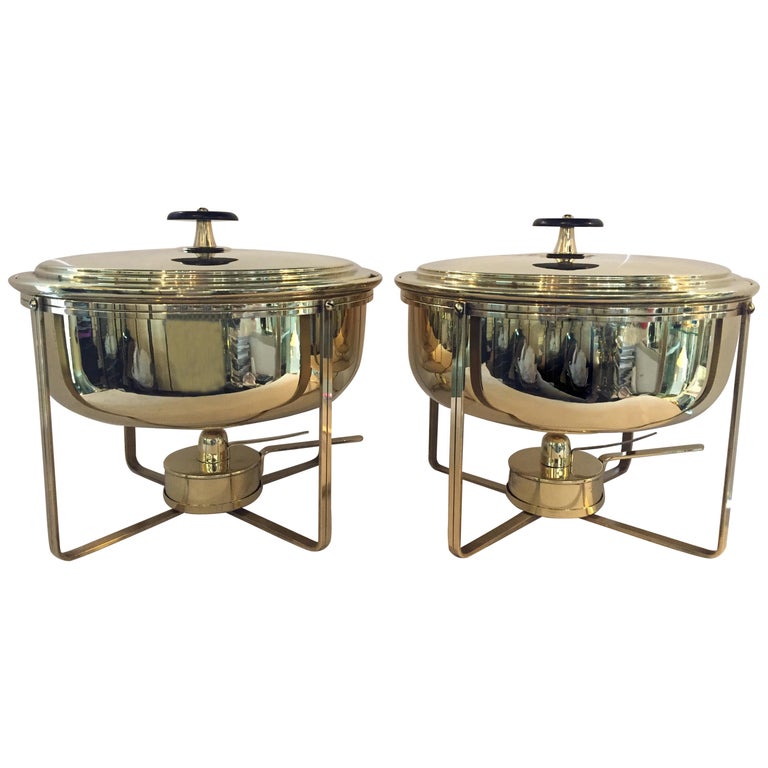 Double Chafing Dish Set in Brass by Tommi Parzinger at 1stdibs