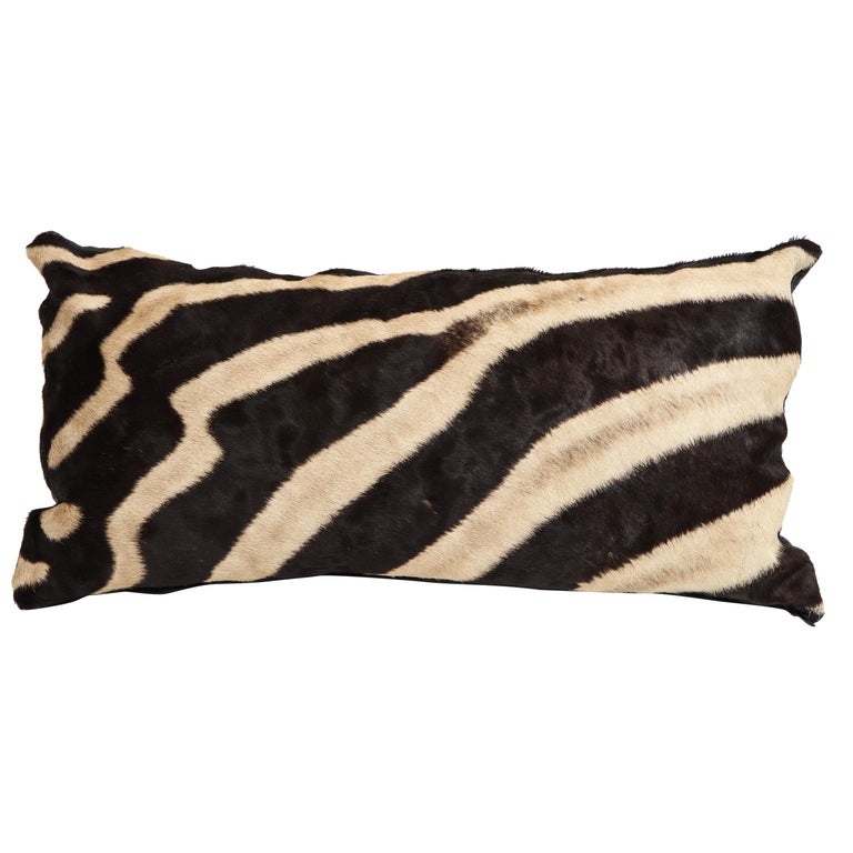 Chocolate Brown Zebra Hide Pillow With Leather Backing For Sale At