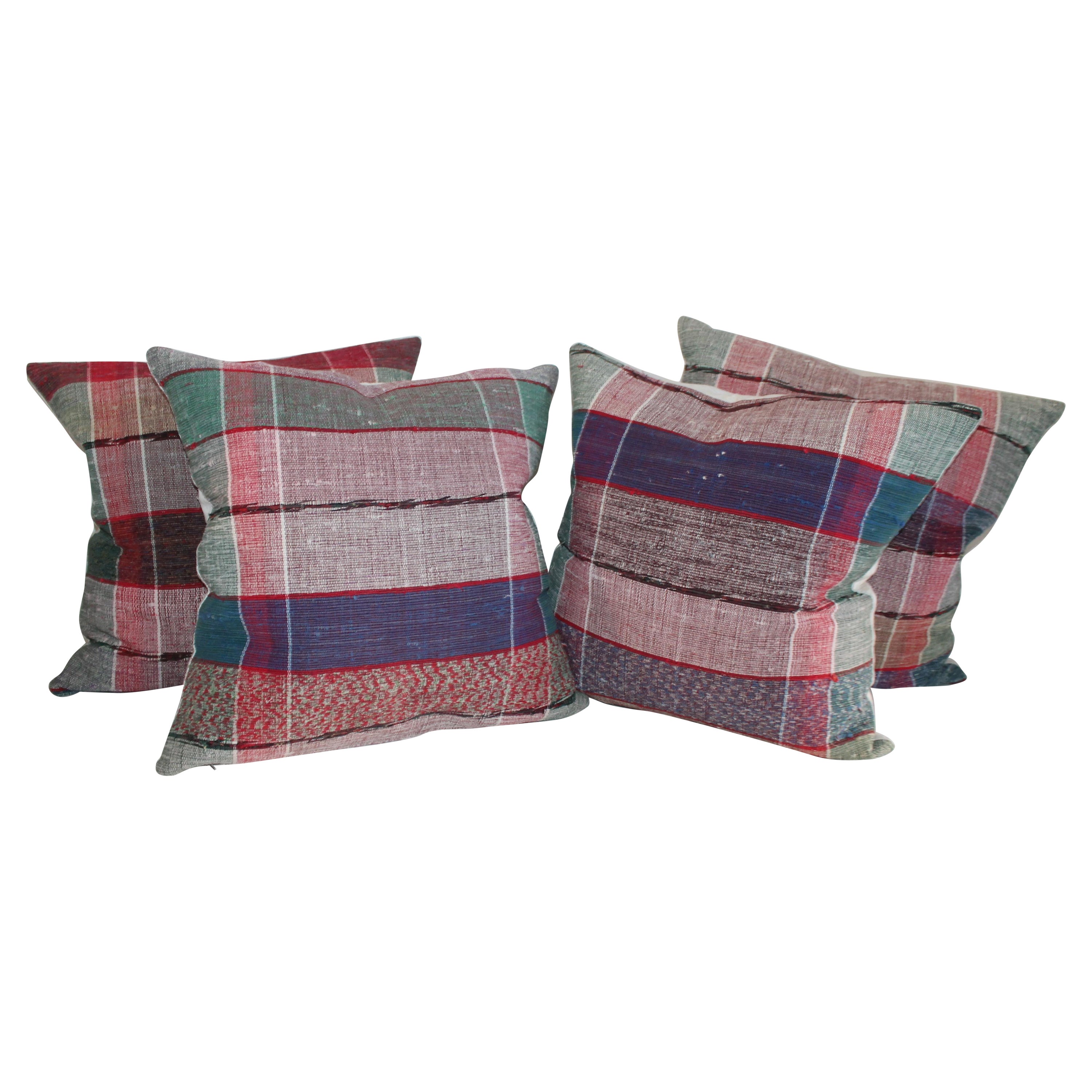 Set of Four Rag Rug Pillows For Sale