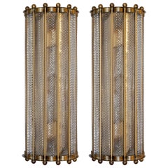 Italian Art Deco Design Crystal Murano Glass Half Moon Bronze Finish Sconces