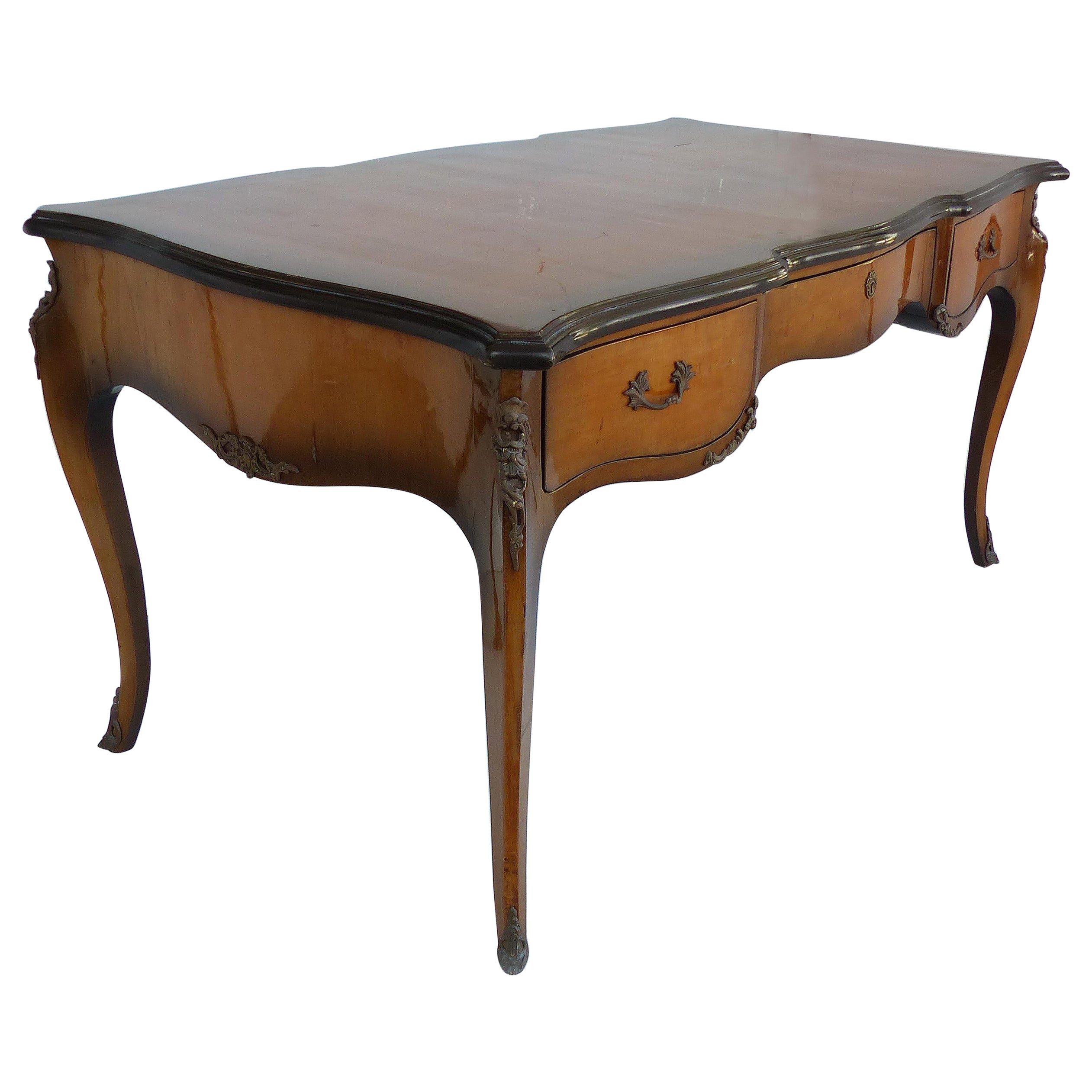 French Bureau Plat Style Italian 3 Drawer Desk, Bronze Mounts For Sale