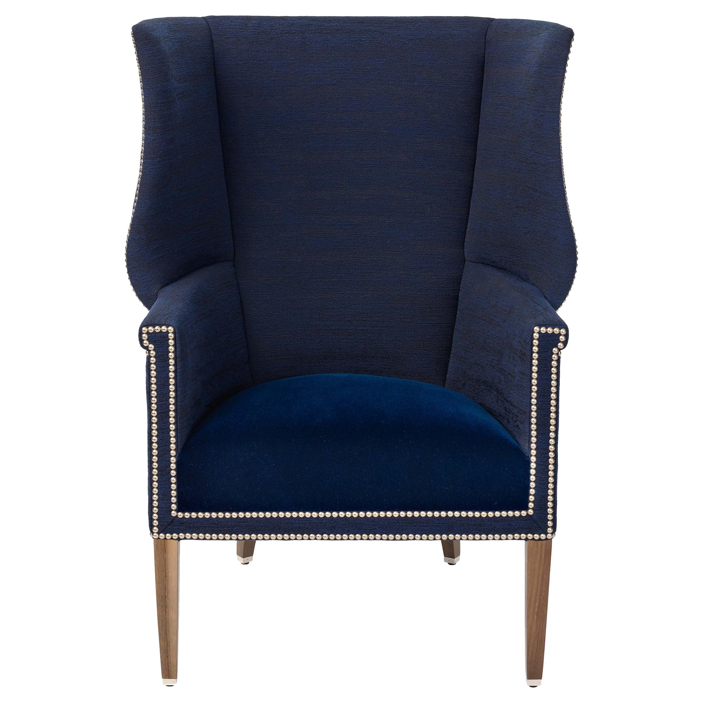 Donghia Angelo's Wing Chair in Dark Blue Concierge Cotton and Wool Upholstery For Sale