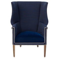Donghia Angelo's Wing Chair in Dark Blue Concierge Cotton and Wool Upholstery