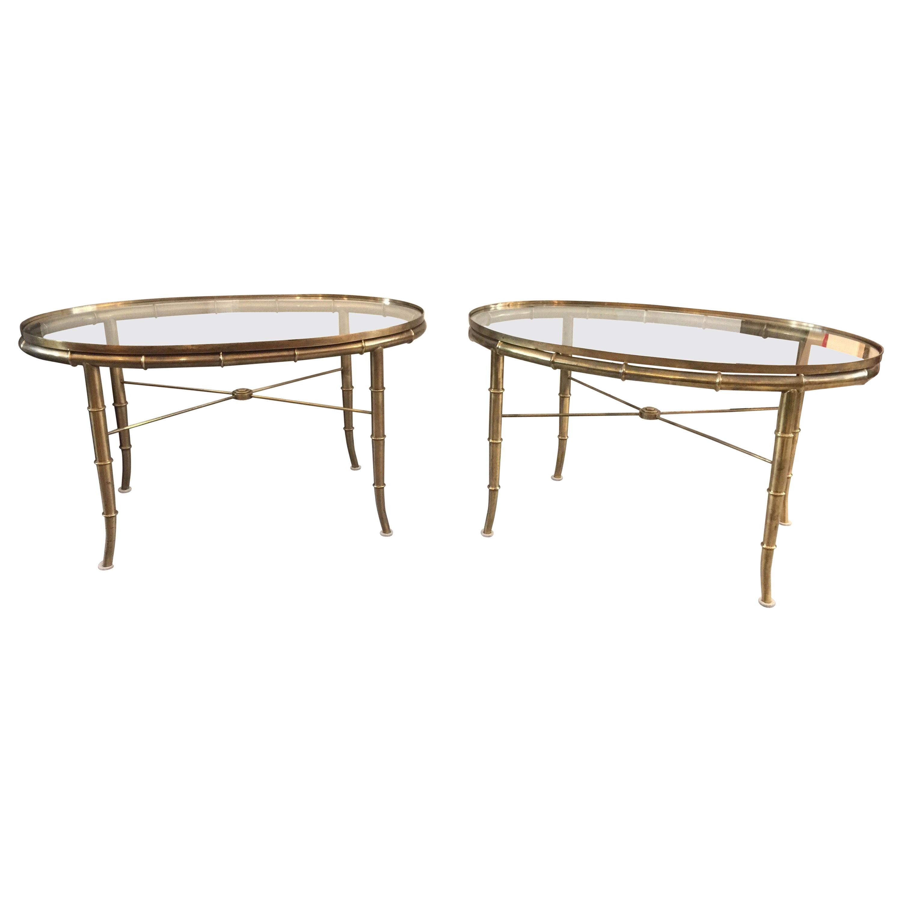 Mastercraft Brass Oval Side Tables, Pair