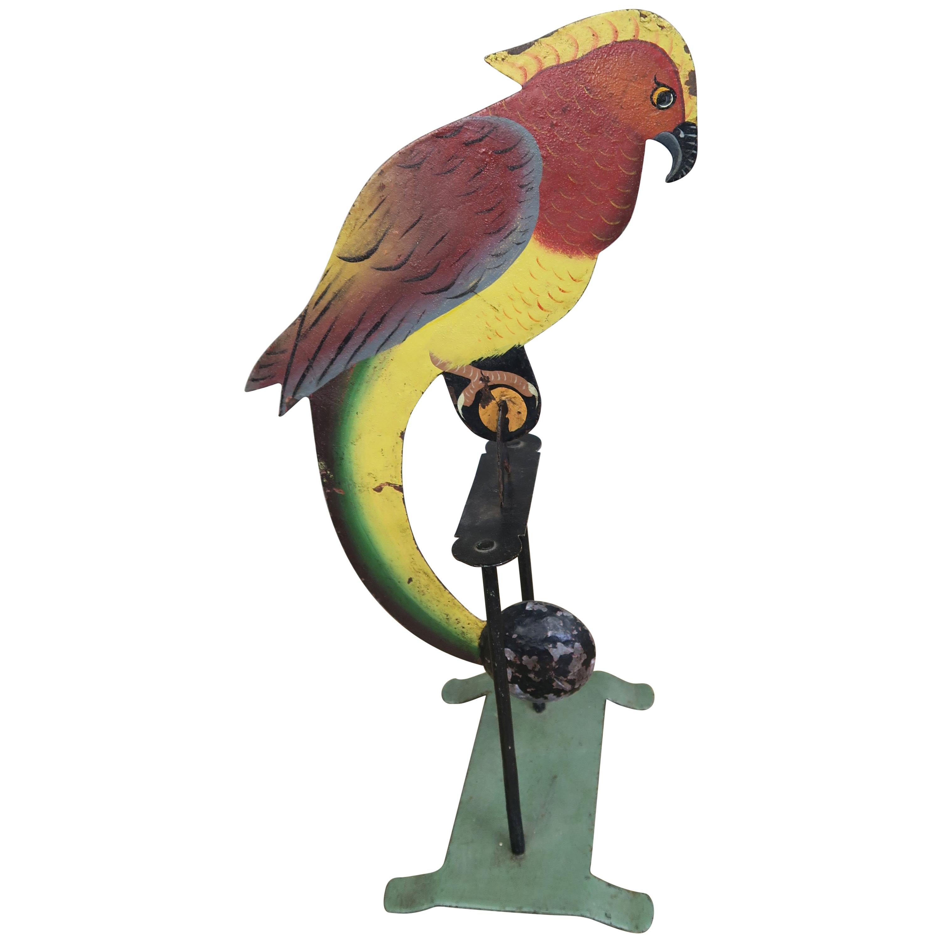 Charming American Folk Art Piece Depicting Balancing Parrot