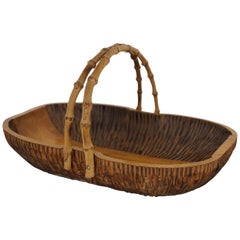 Aldo Tura Macabo Fruit Walnut Bowl Centrepiece Hand Carved Wood and Bamboo Italy