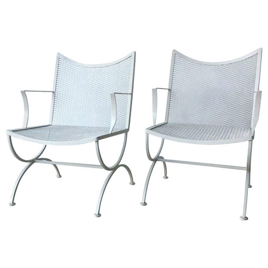 Set of 2 Bob Anderson Newly Enameled White Wrought Iron Patio / Garden Armchairs For Sale