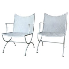Set of 2 Bob Anderson Newly Enameled White Wrought Iron Patio / Garden Armchairs