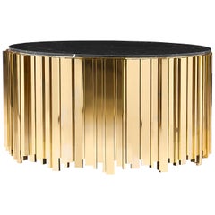 Empire Round Coffee Table with Brass Base and Nero Marquina Marble Top