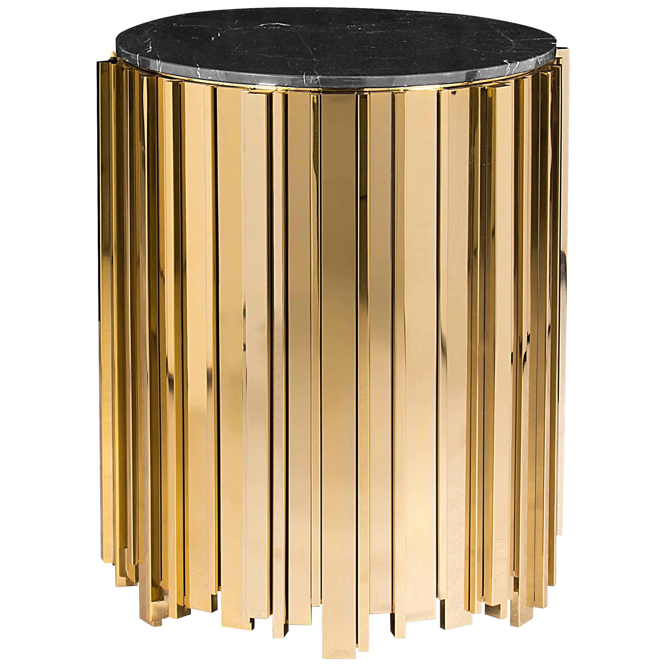 Luxxu Empire Small Side Table with Brass Base and Nero Marquina Marble Top For Sale