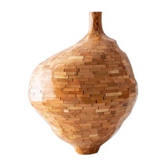 Contemporary American Wooden Faceted Vase, Cherry, Small Sculpture, in Stock