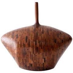 Contemporary American Wooden Vase, Pencil Neck, Redwood, Sculpture, in Stock