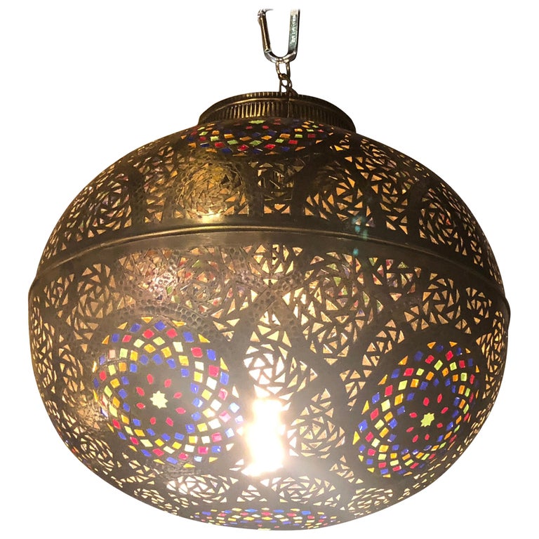Copper And Glass Globe Ball Light For At 1stdibs Moroccan Ball Shaped Copper And Multi Color Glass Pendant Lighting