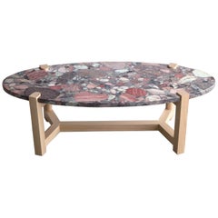 Pierce Coffee Table, Blue Aquarius Stone, Ash Hardwood, Oval