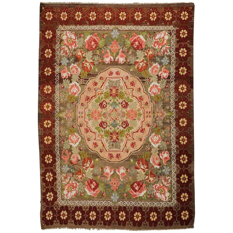7x9.9 Ft Eastern European Bessarabian Kilim, Floral Vintage Handwoven ...