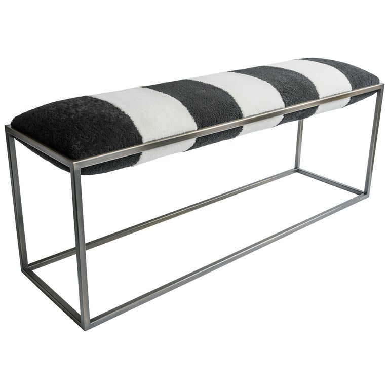 Stellar Bedroom Bench With Black And White Sheepskin Seat Bronze Stellar Bedroom Bench With Black And White Sheepskin Seat Bronze Metal Frame For