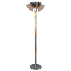 Art Deco Floor Lamp 1930 Copper Fins and Chrome Two Lights