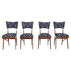 Set of Four Black and White Square Patterned Chairs in the Style of Ico Parisi