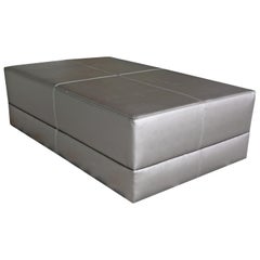 Upholstered Cocktail Coffee Table, Metallic Leatherette, Ottoman, Faux Leather