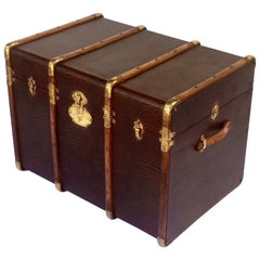 Large English Shipping Trunk of Brass-Bound Paneled Wood