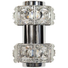 Midcentury Faceted Cut Crystal and Chrome Sconce by Kinkeldey