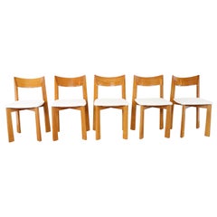 Set of 5 Sculptural Wooden Dining Chairs with Curved Back, France, 1960