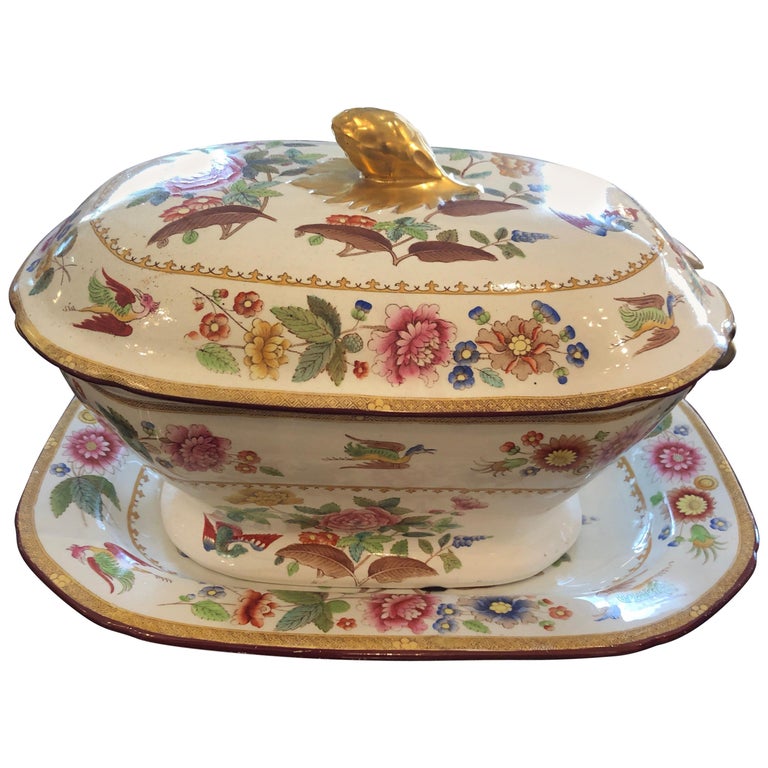 Antique Paris Porcelain Soup Tureen Cornflower Sprig Pattern at 1stdibs