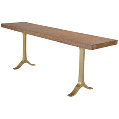 Antique Hardwood Console Table on Sand-Cast Base by P. Tendercool