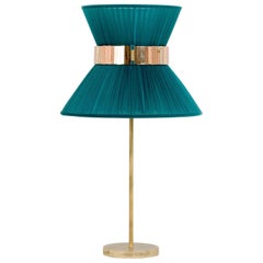 Tiffany Contemporary Table Lamp Emerald Silk Silvered Glass Brass Canopy