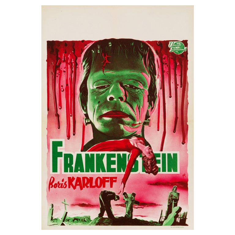'Frankenstein' Original Vintage Movie Poster, Belgian, 1950s For Sale