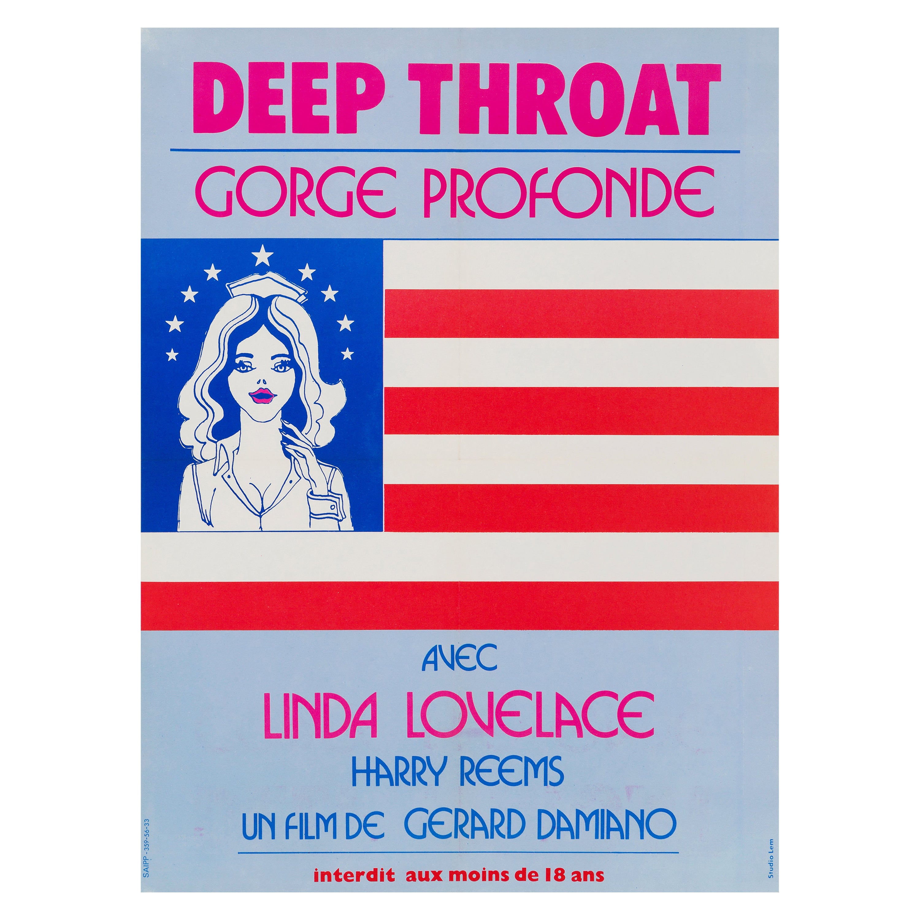 'Deep Throat' Original Vintage Movie Poster by Studio Lem, French, 1975 For Sale