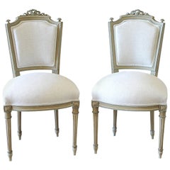 Antique Early 20th Century Pair of Painted Louis XVI Vanity Chairs