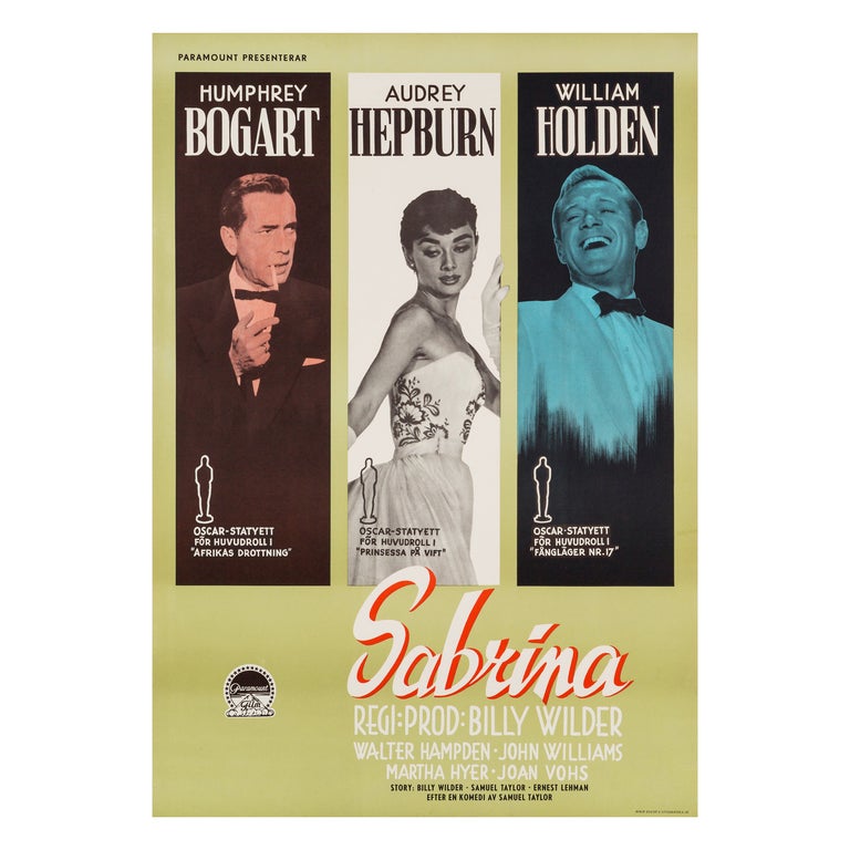 Audrey Hepburn 'Sabrina' Original Vintage Movie Poster, Swedish, 1955 For Sale