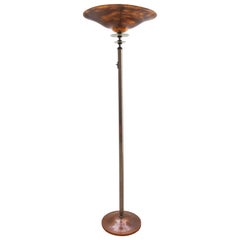 French Art Deco Torchiere Floor Lamp with Brass and Glass, 1920s