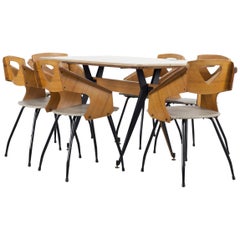 Set of 6 Dining Chairs and Table by Carlo Ratti, 1950s