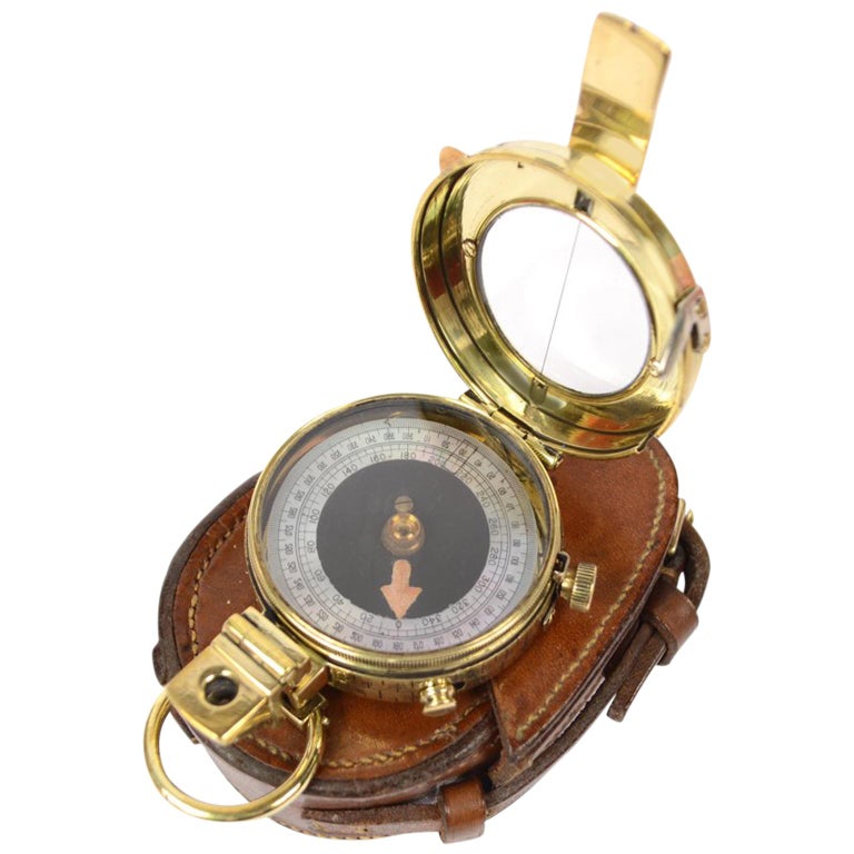 British WWI Marching Compass with Leather Case at 1stdibs