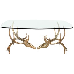 Alain Chervet Signed Brass Stag Head Dining Table or Desk, 1984